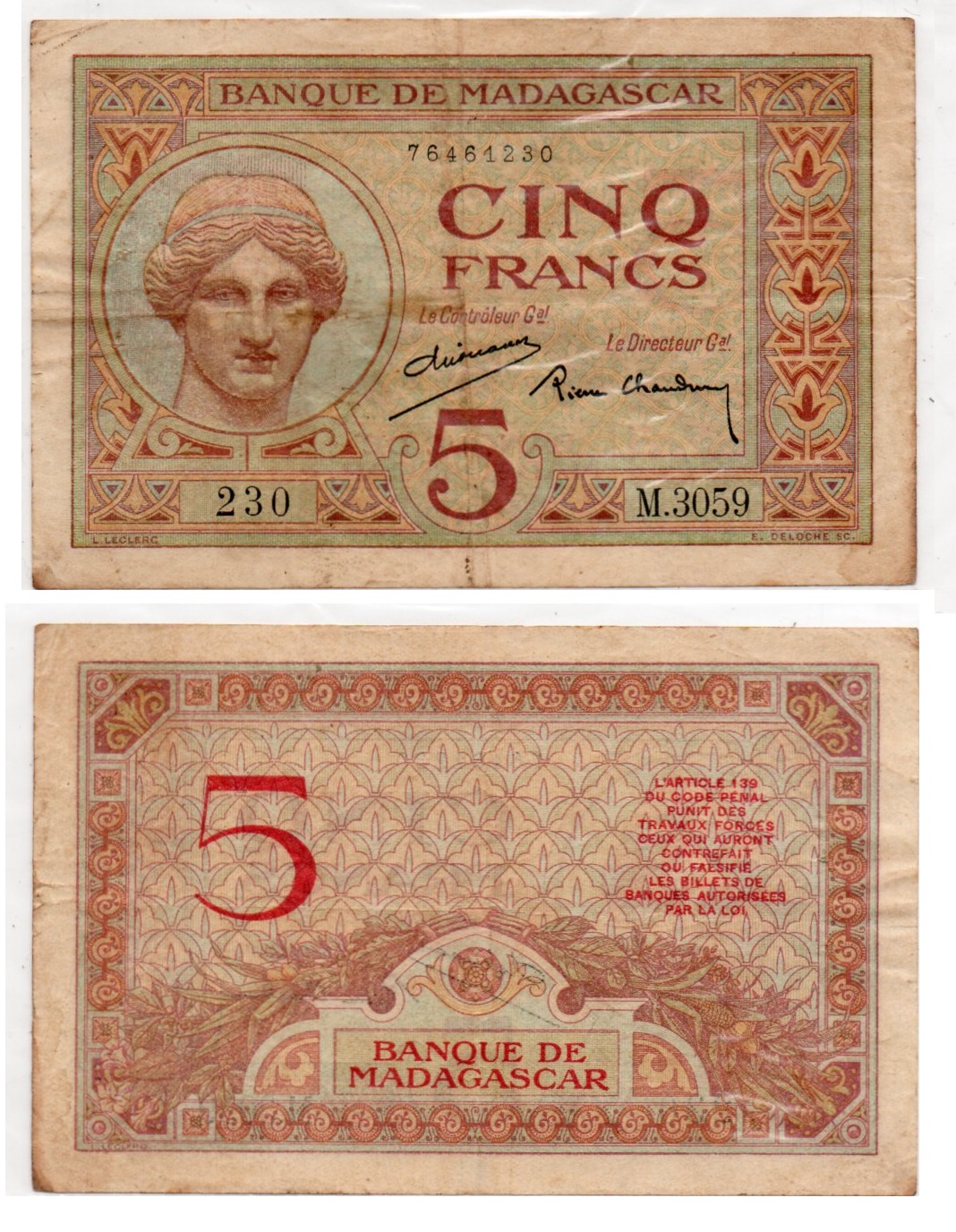 Madagascar #35/VF  5 Francs